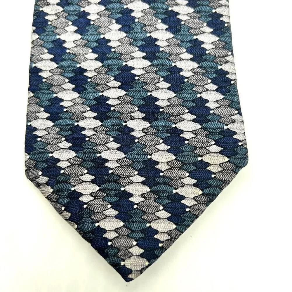 IV Front All Silk Made in ISA Men’s Tie Textured Pattern Blue and Gray